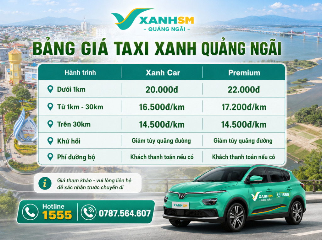 giá cước taxi Quảng Ngãi Bảng giá taxi Quảng Ngãi