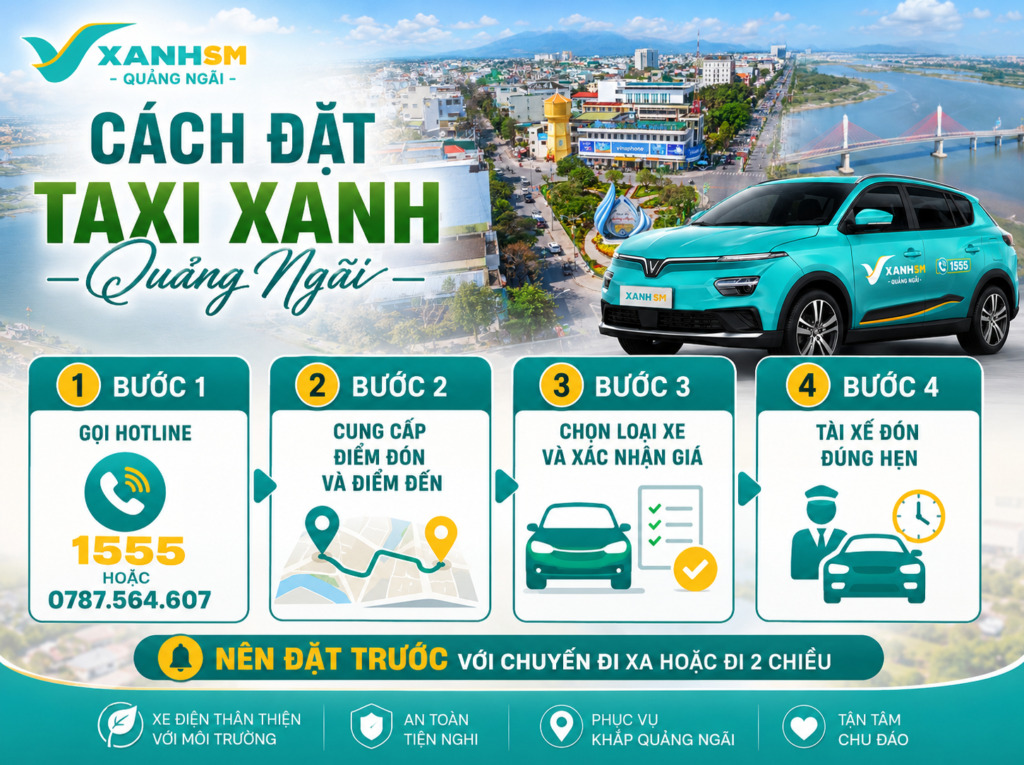 giá cước taxi Quảng Ngãi đặt taxi Xanh Quảng Ngãi
