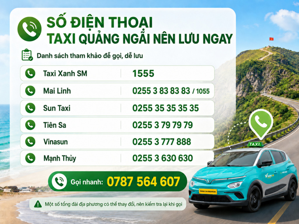 Danh sách số điện thoại taxi Quảng Ngãi